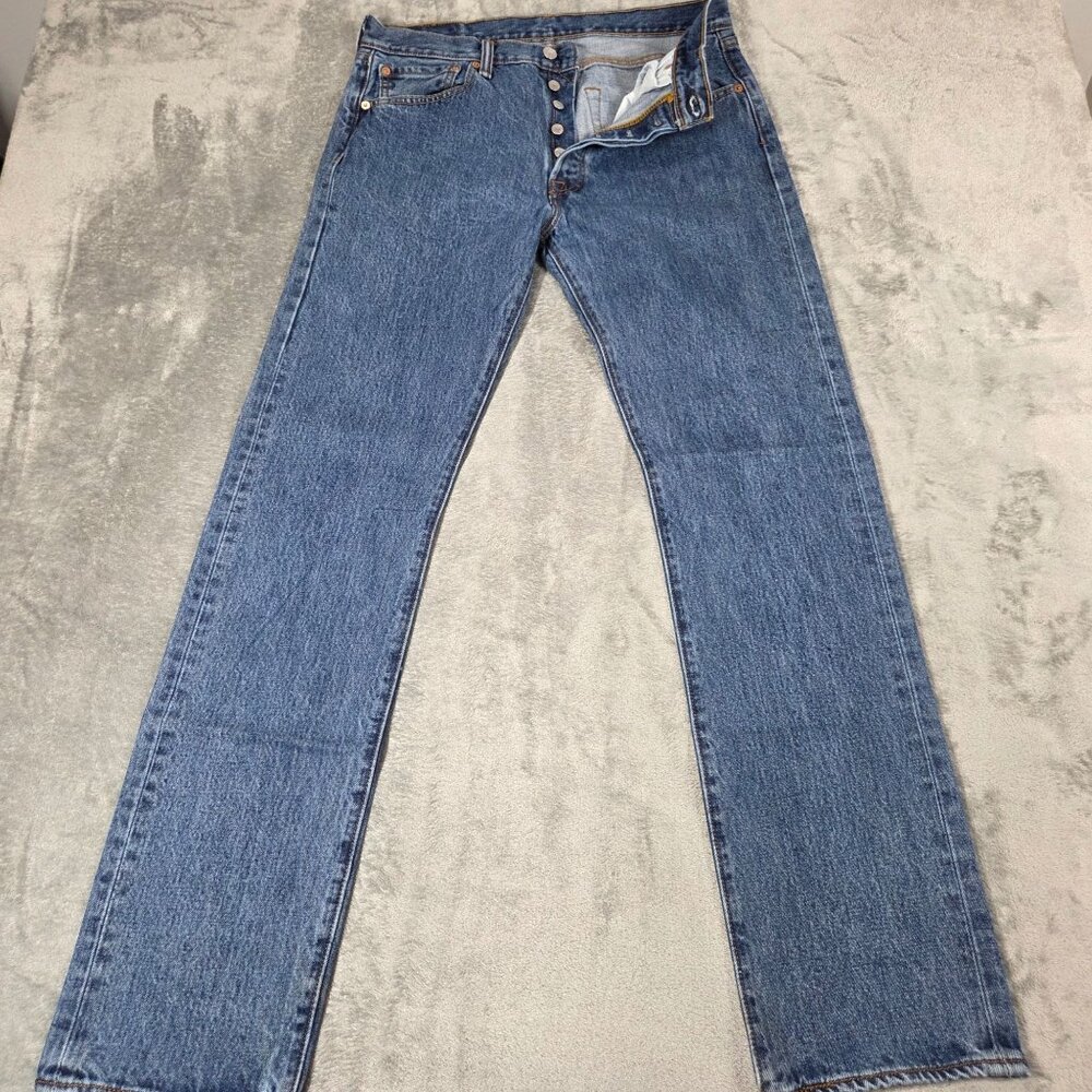 Levis 505 Jeans Mens 33X34 Blue Button Fly Straight Leg Regular Fit Cotton Denim